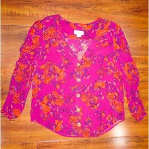 Maeve by Anthropologie Womens Floral Blouse Size M